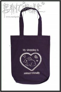 "Animal friendly" fair trade Einkaufstasche aus lila Baumwollstoff